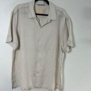 Tommy Bahama Relax Linen Button Up Short‎ Sleeve Camp Shirt Beige Large